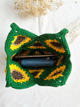 Load image into Gallery viewer, Hand-Crochet Sunflower Mini Green Tote Bag