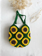 Load image into Gallery viewer, Hand-Crochet Sunflower Mini Green Tote Bag