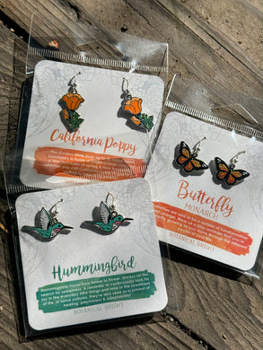 Earrings :  California Poppy - Hummingbird