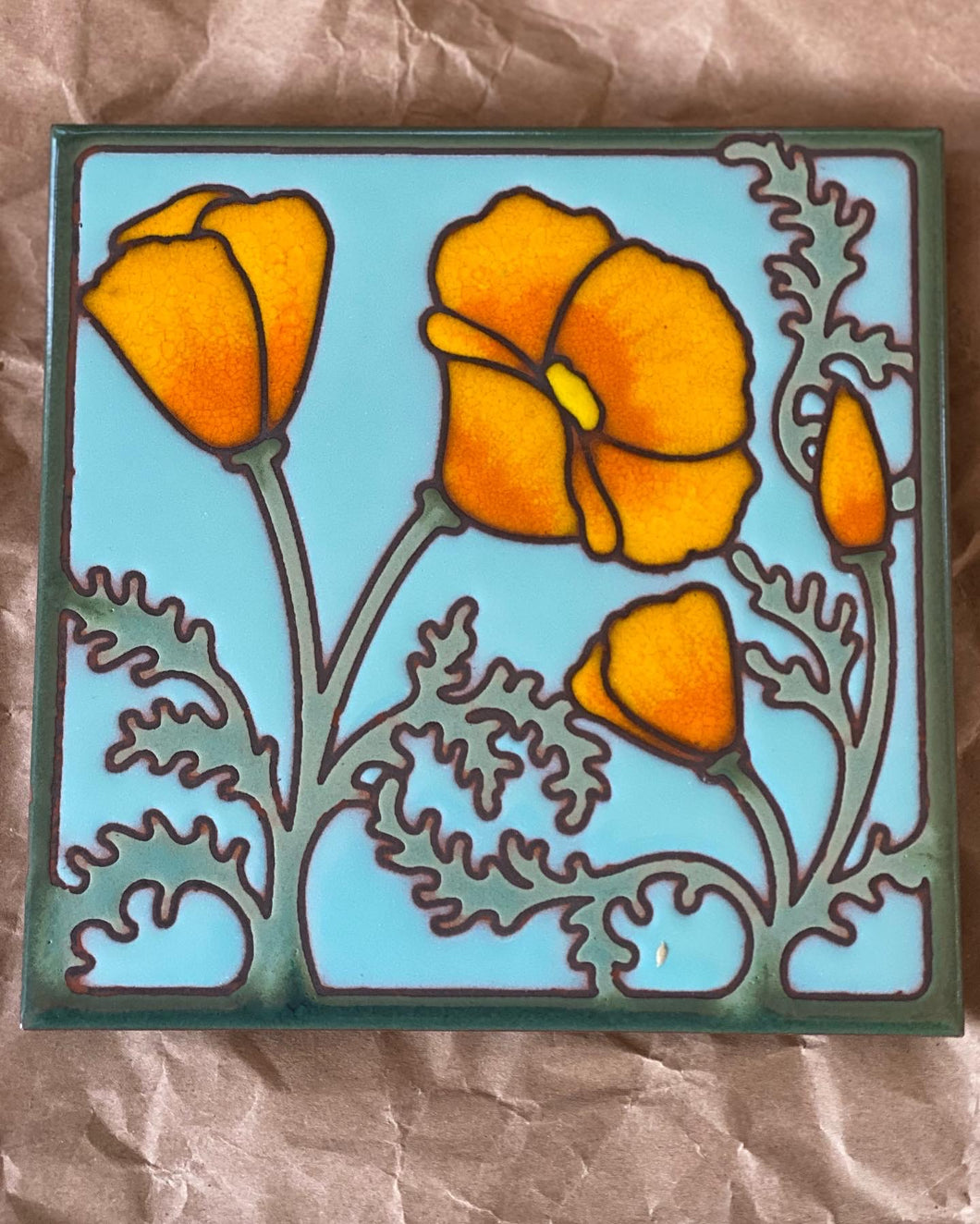 Hand painted Glazed Tile : Poppy - Quail - Roadrunner - Datura