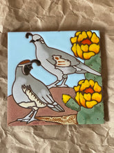 Load image into Gallery viewer, Hand painted Glazed Tile : Poppy - Quail - Roadrunner - Datura