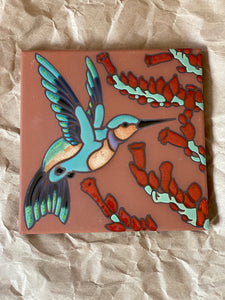 Hand painted Glazed Tile : Poppy - Quail - Roadrunner - Datura
