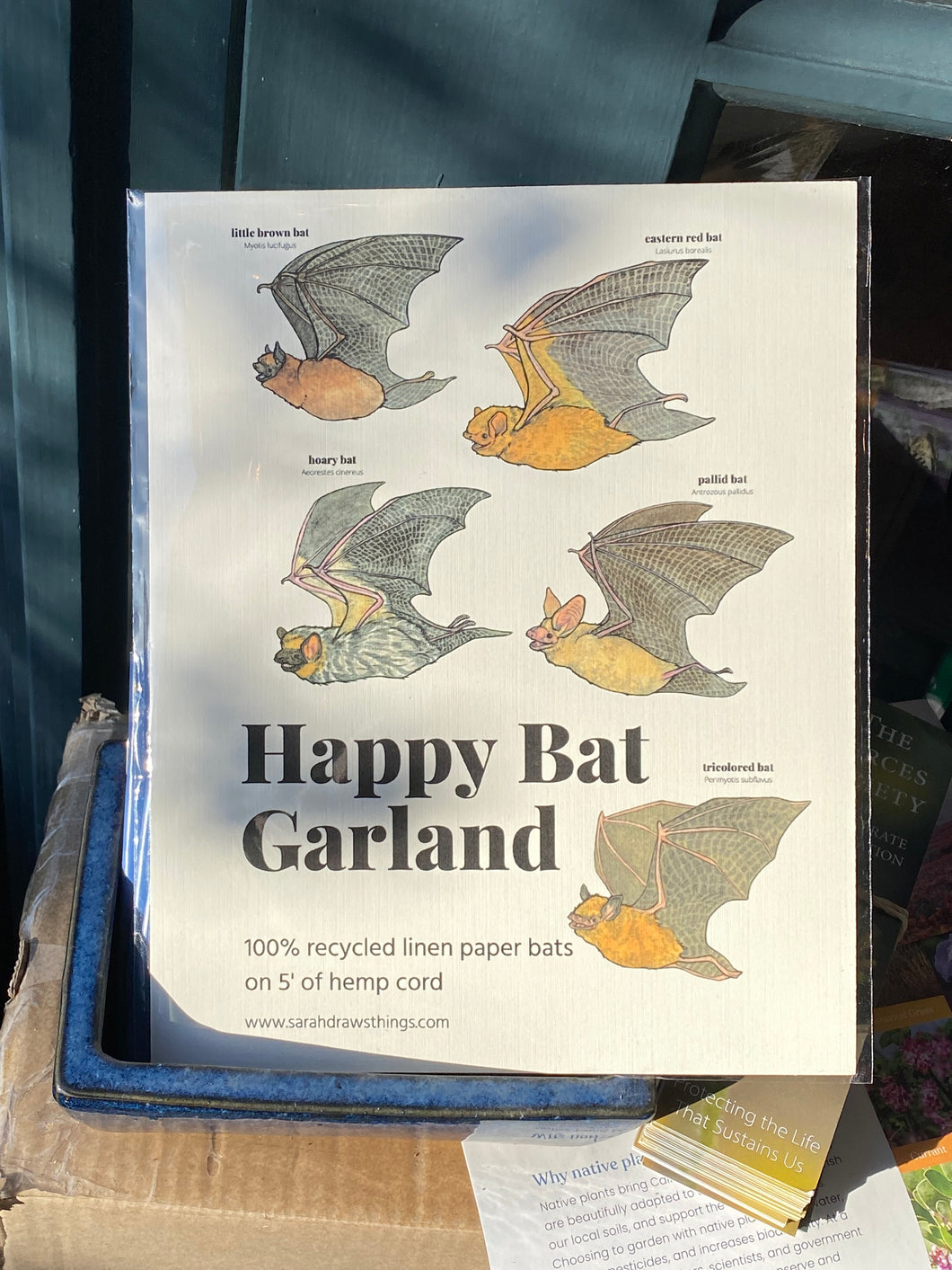 Happy Bats Garland - Pallid Bat - Little Brown Bat 100% recycled paper with hemp cord